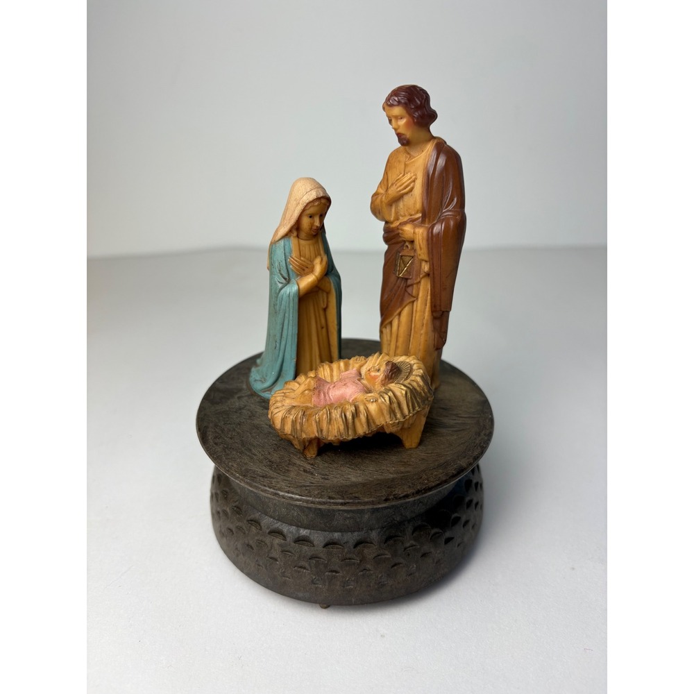 Vintage Sankyo Rotating Nativity Music Box Mary Joseph Jesus‎ Plays Silent Night